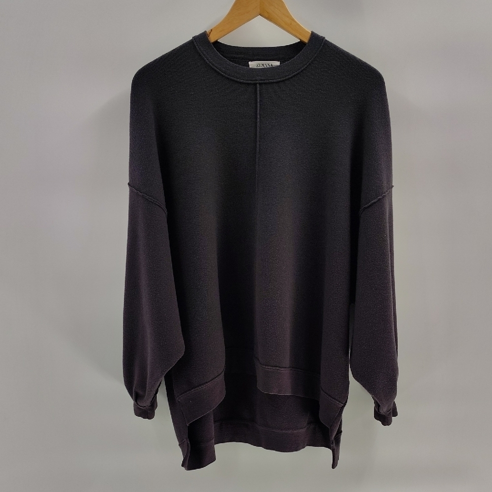 Zenana Top Size Small Medium Oversized Charcoal glGray Drop Shoulder